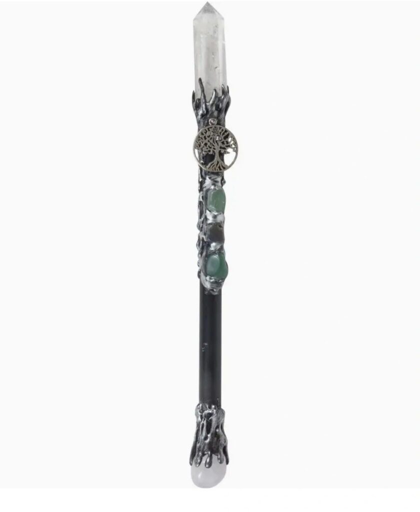 Clear Quartz Point w/silver Tree of Life Wand